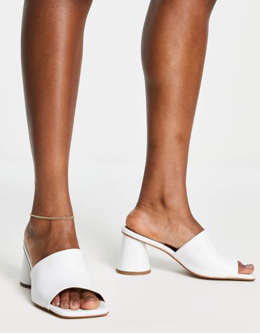 ASOS DESIGN Health premium leather heeled mules in white