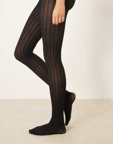 ASOS DESIGN heart and dot stripe tights in black - view 1