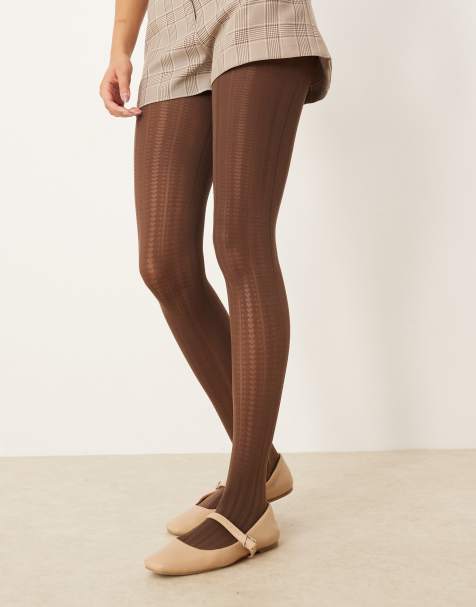 ASOS DESIGN heart and dot stripe tights in chocolate brown - view 1