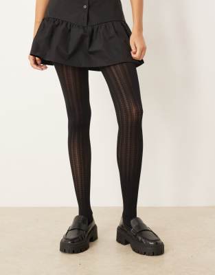 Asos Design Heart And Dot Striped Tights In Black