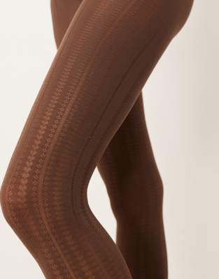 Asos Design Heart And Dot Striped Tights In Brown