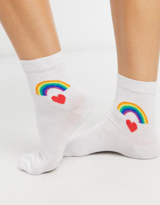 ASOS DESIGN - Sokken met hart en regenboog-Wit Wit