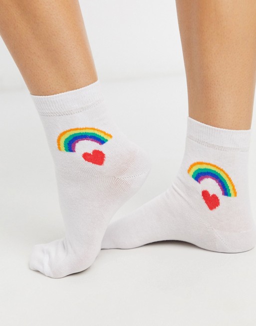 ASOS DESIGN heart and rainbow ankle socks