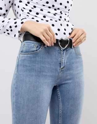 ASOS Asos Heart Shape Buckle Belt with Chain Detail in Black