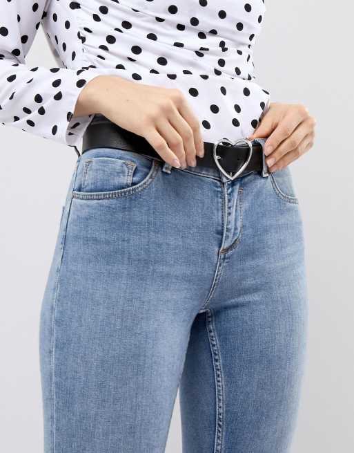 ASOS DESIGN heart buckle waist and hip jeans belt in silver