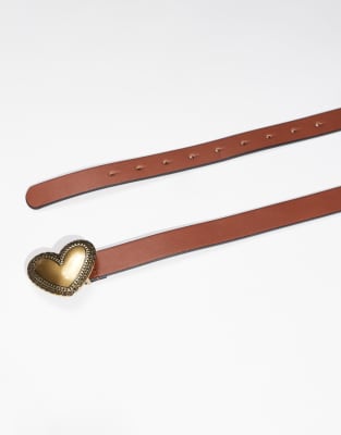 Asos Design Heart Buckle Waist And Hip Jeans Belt In Brown