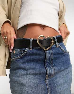 Asos Design Heart Buckle Waist And Hip Jeans Belt-black