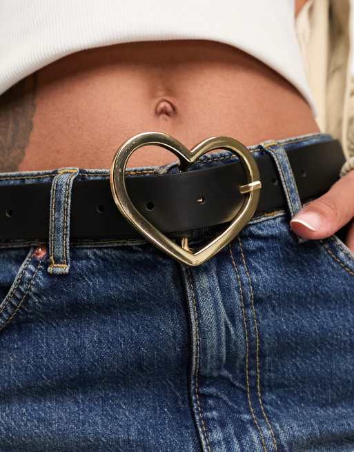 Faux leather belt with heart buckle - pull&bear