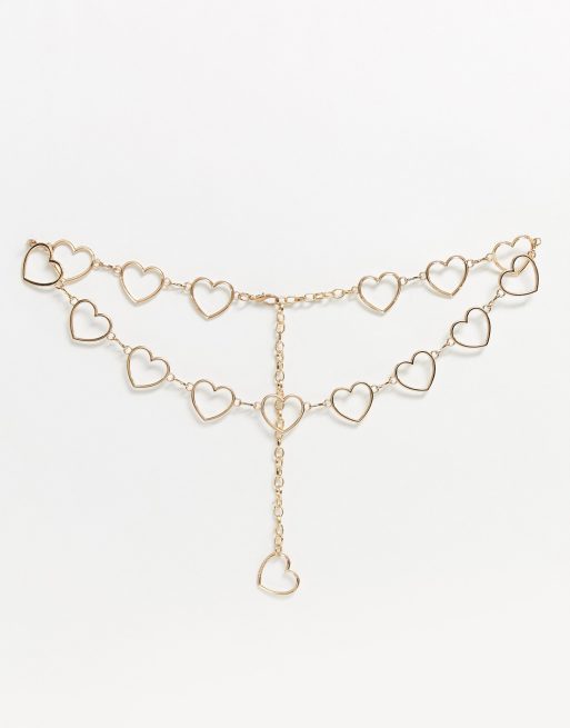 ASOS DESIGN heart chain waist and hip belt in gold ASOS