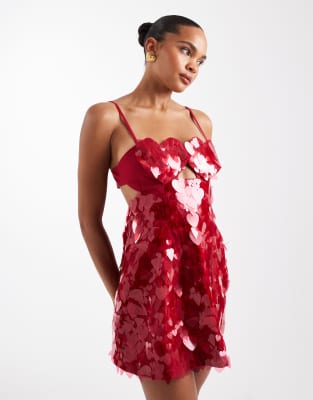 Asos Design Heart Cup Detail Embellished Structured Mini Dress In Red