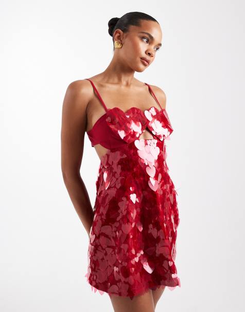 ASOS DESIGN heart cup detail embellished structured mini dress in red - view 1