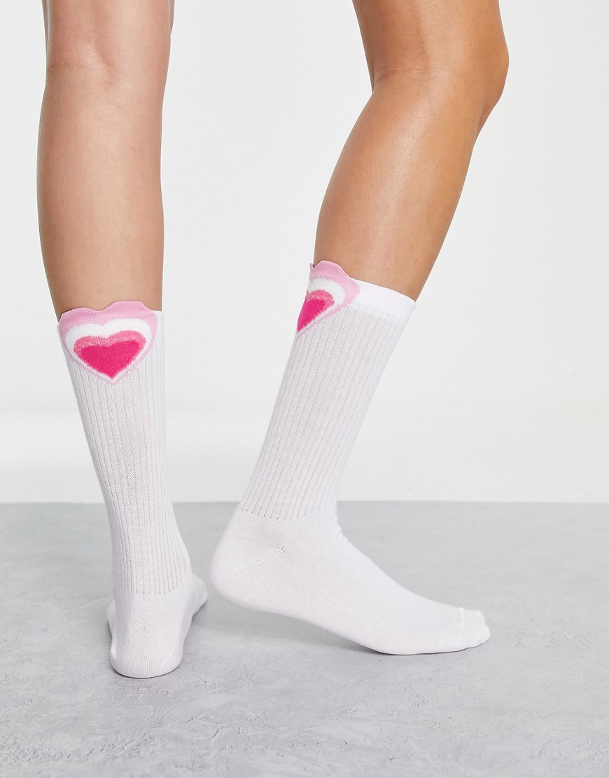 ASOS DESIGN heart detail calf length socks in white