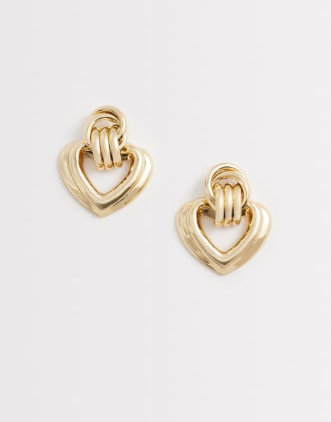 ASOS DESIGN heart detailed earrings in gold tone - view 1