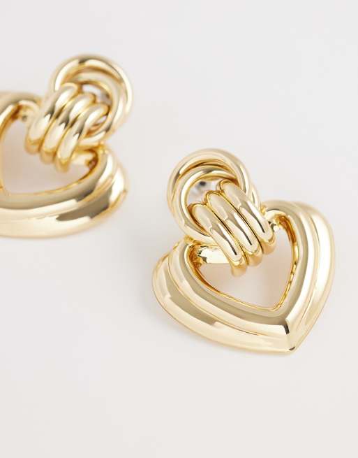 ASOS DESIGN heart detailed earrings in gold tone, 4 of 4