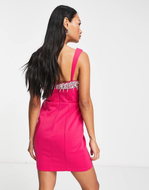 ASOS DESIGN heart embellished mini dress in pink