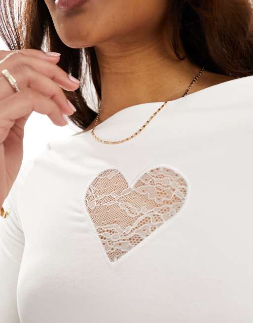 ASOS DESIGN heart lace top in ivory