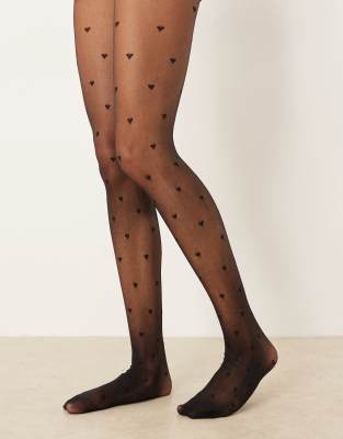 Asos Design Heart Pattern Tights In Black
