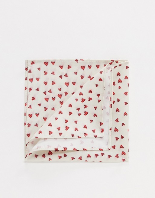 ASOS DESIGN Valentines heart print pocket square in white