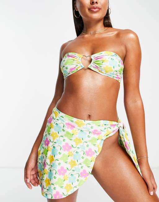 ASOS DESIGN heart ring bikini top in vibrant floral print ASOS