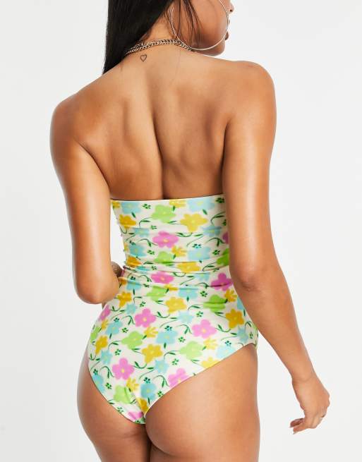 ASOS DESIGN underwired keyhole swimsuit in bright retro floral print