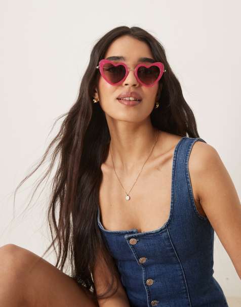 ASOS DESIGN heart shape sunglasses in pink - view 1