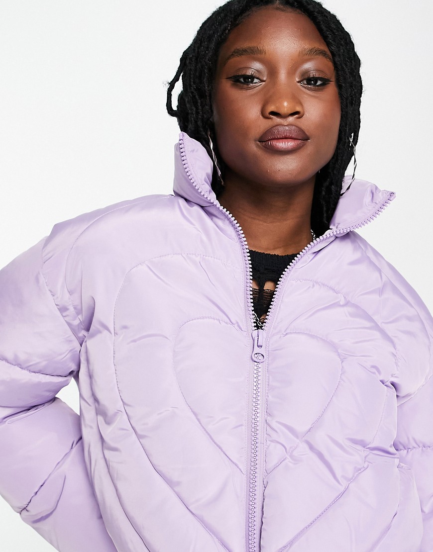 ASOS DESIGN heart shaped puffer jacket in lilac-Purple