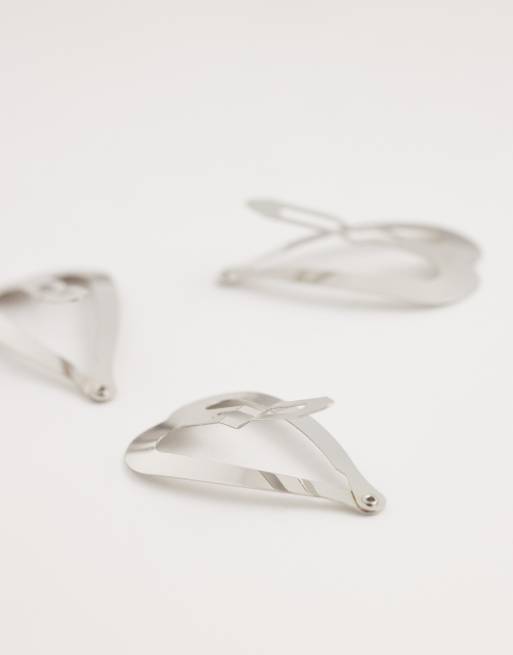 ASOS DESIGN heart shaped silver snap clips pack of 6, 3 of 3