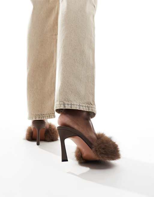 ASOS DESIGN - Heartbreak - Mules en fausse fourrure à talon mi-haut - Marron, 4 de 4