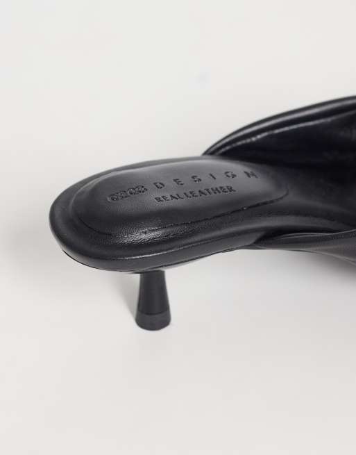 ASOS DESIGN Heartbreak premium knotted heeled flip flops in black leather, 4 of 4