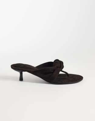 Asos Design Heartbreak Premium Knotted Heeled Flip Flops In Brown