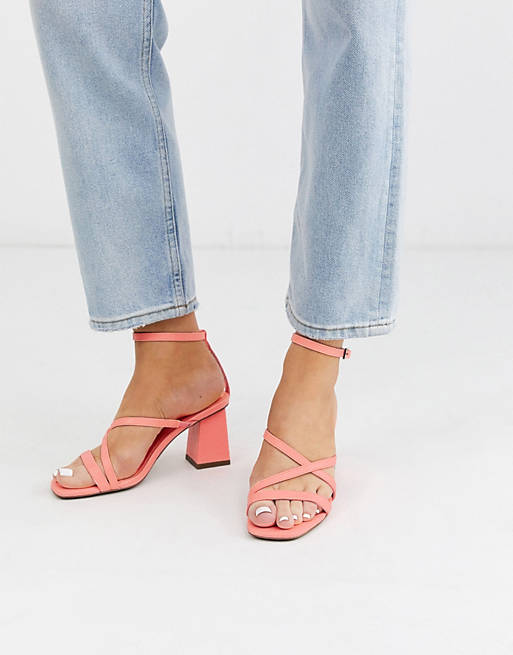 ASOS DESIGN Heartening block heeled sandals in hot pink | ASOS