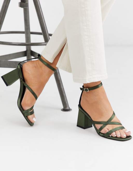 ASOS DESIGN Heartening block heeled sandals in khaki