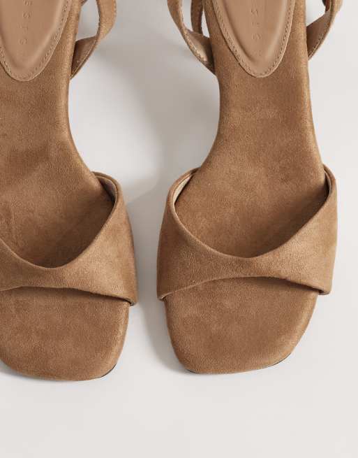 ASOS DESIGN Heartfelt barely there kitten heel sandals in taupe suedette, 2 of 4