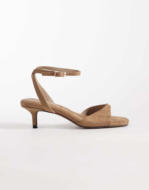 ASOS DESIGN – Heartfelt – Brungrå barely there-sandaler i mockaimitation med taxklackar - view 1