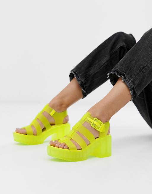 Neon yellow platform store sandals