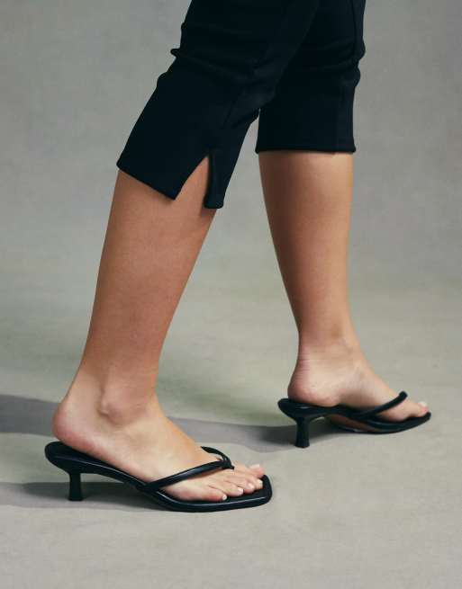 ASOS DESIGN Heatwave toe thong kitten heeled sandals in black