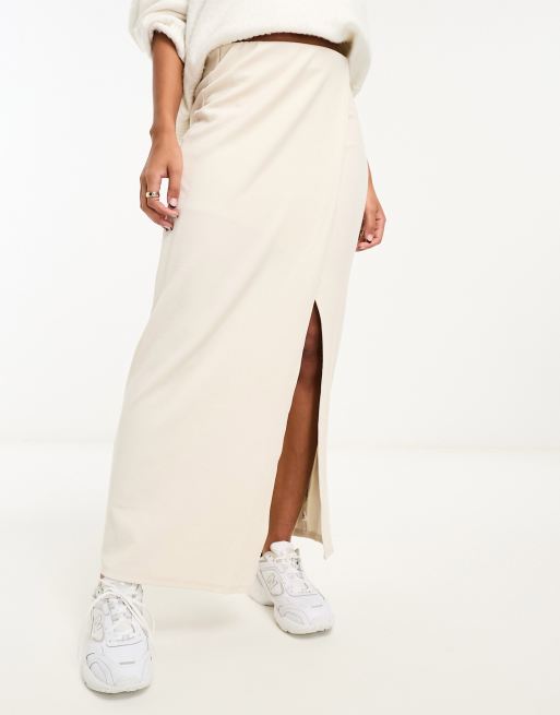 FhyzicsShops DESIGN heavy rib midi split skirt in stone