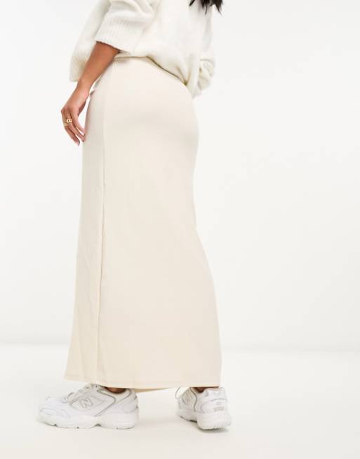 ASOS DESIGN heavy rib midi split skirt in stone ASOS