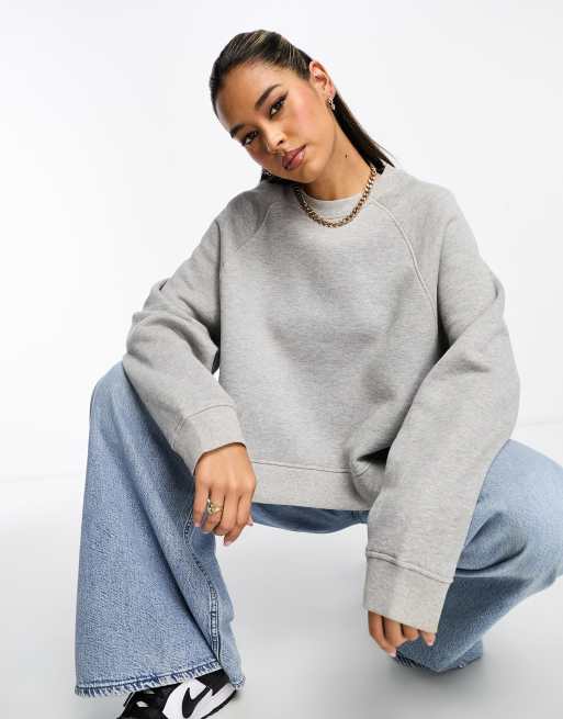 ASOS DESIGN Heavy weight cropped oversized sweatshirt in grey marl