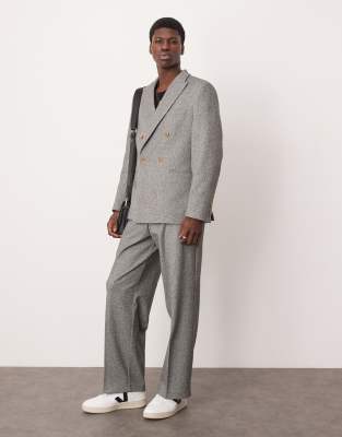 asos ASOS DESIGN heavy weight double breasted slim suit in grey