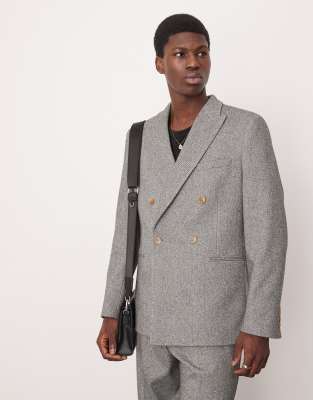 ASOS DESIGN heavy weight double breasted slim suit jacket in grey