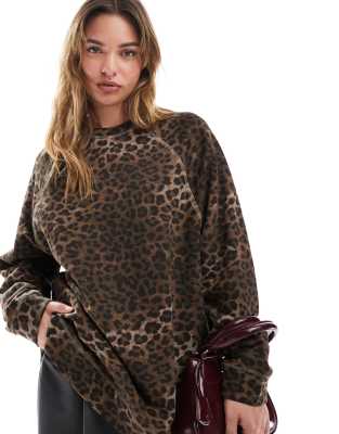 ASOS DESIGN Heavy weight oversized sweatshirt in leopard-Multi