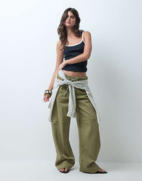 ASOS DESIGN heavy weight pull on pants with pockets in khaki - view 1