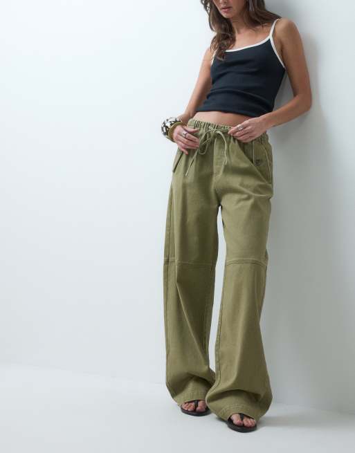 ASOS DESIGN heavy weight pull on pants with pockets in khaki, 5 of 5