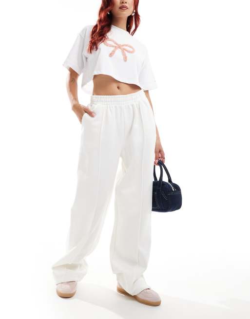 ASOS DESIGN straight leg joggers with pintucks in off white