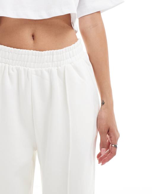 ASOS DESIGN straight leg joggers with pintucks in off white