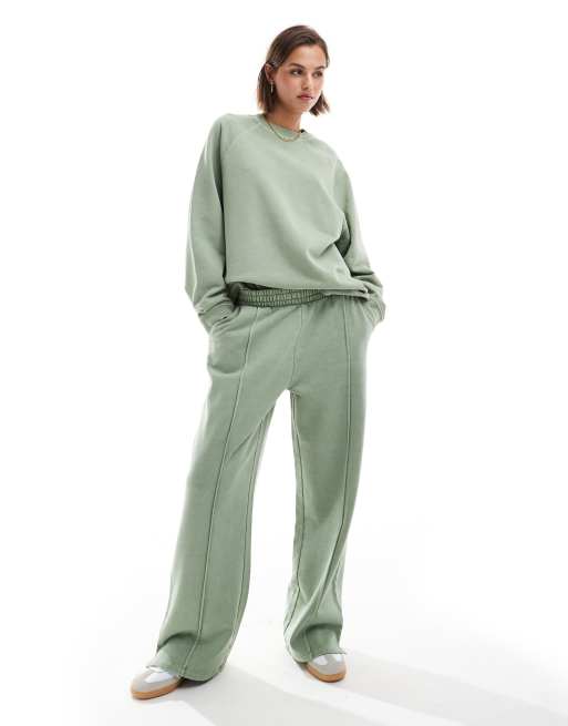 ASOS DESIGN Heavy weight straight leg jogger with pintuck in washed sage green, 2 of 5