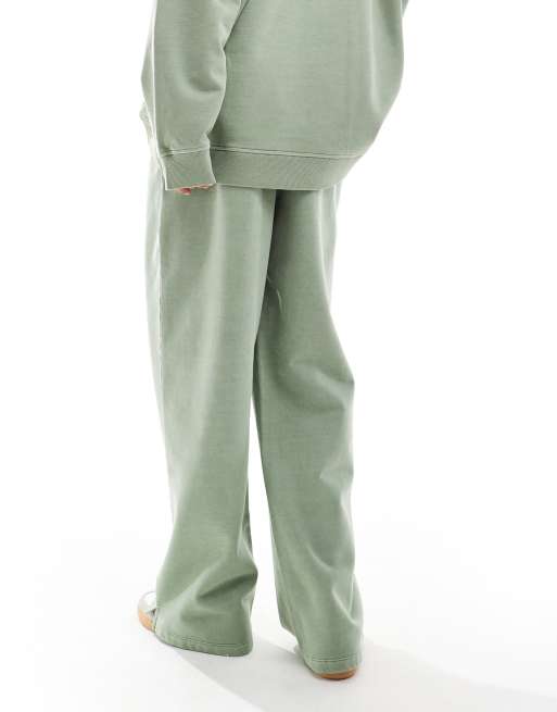 ASOS DESIGN Heavy weight straight leg jogger with pintuck in washed sage green, 3 of 5