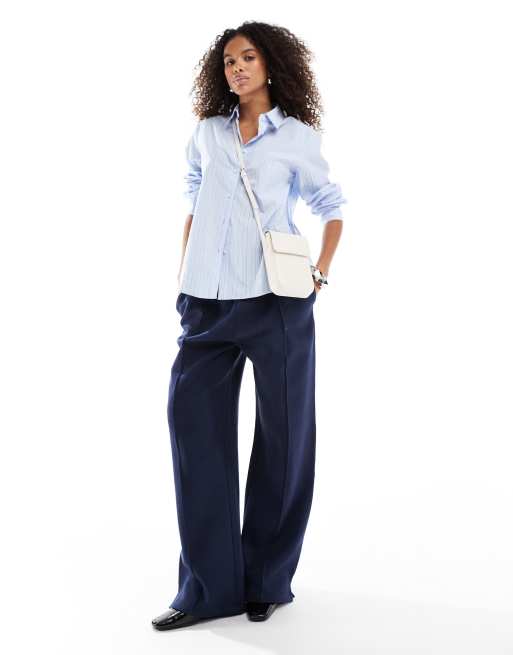 ASOS DESIGN Heavy weight straight leg sweatpants with pintuck in navy