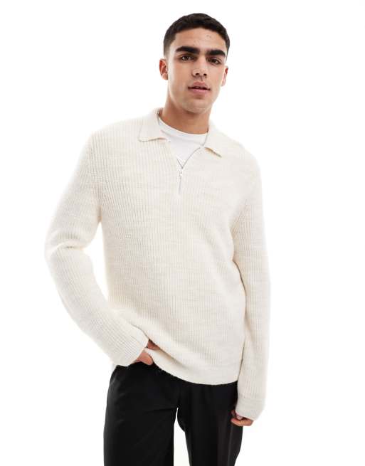 ASOS DESIGN heavyweight cable knit half zip sweater in gray